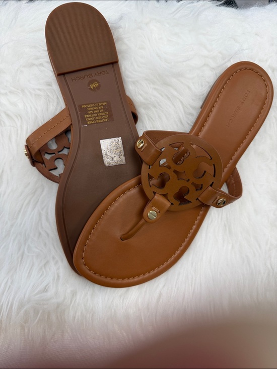 Tory Burch Shoes - Tory Burch Brown Miller Logo Leather Thong Sandals